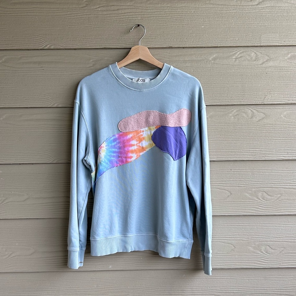Cos Lightweight Sweatshirt Light Blue Small Casual Wavy Colorful Upcycled